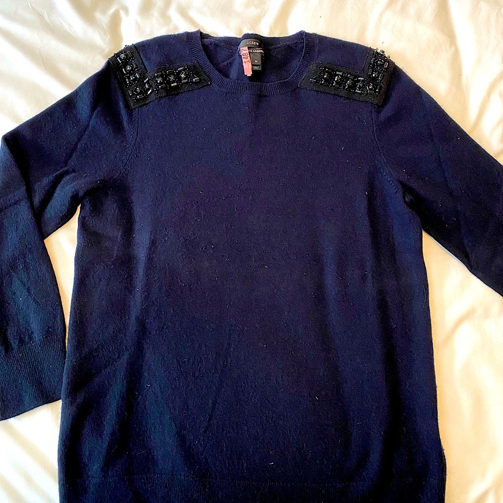 J. Crew Cashmere Blend 3/4 Sleeve Sweater in Navy
